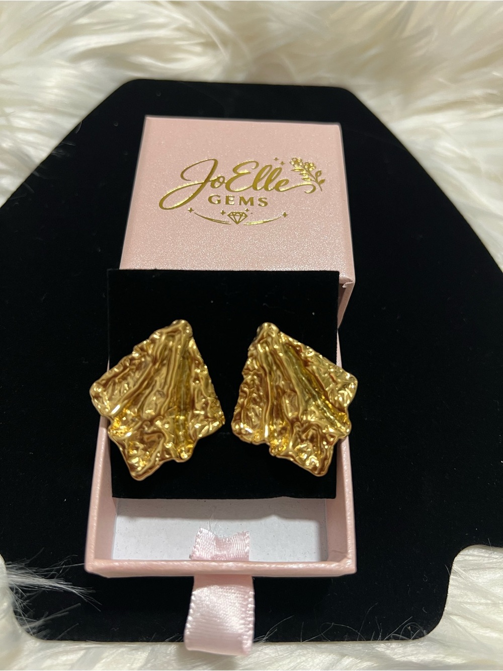 18K Gold Plated Stainless Steel Textured Statement Earrings - NWT